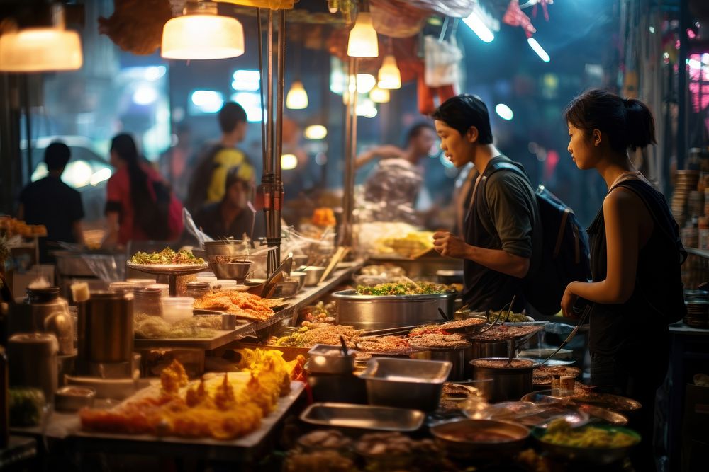 Night Market restaurant market buffet. AI generated Image by rawpixel.