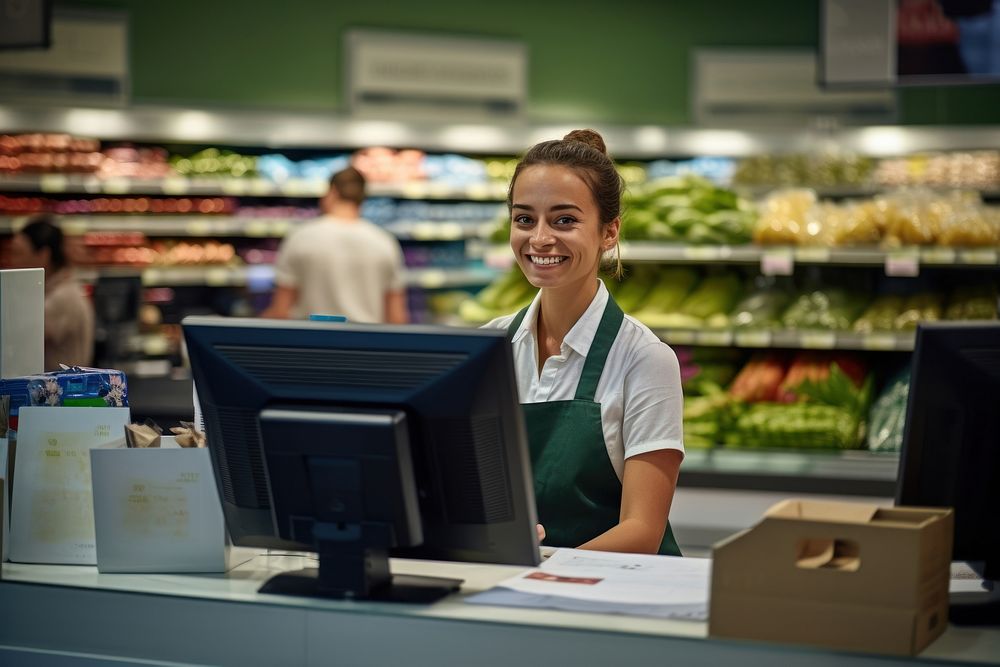 Supermarket customer checkout working. AI generated Image by rawpixel.