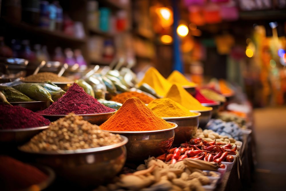 Colorful spices market bazaar food. 