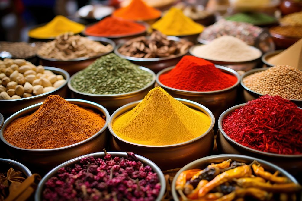Colorful spices market food arrangement. AI generated Image by rawpixel.