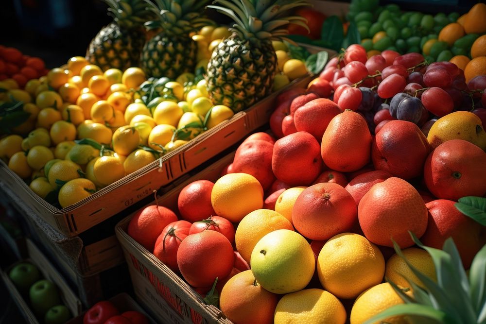 Fruit market grapefruit pineapple plant. 
