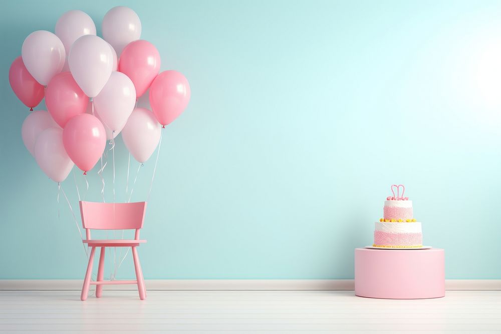Room birthday cake furniture balloon. AI generated Image by rawpixel.