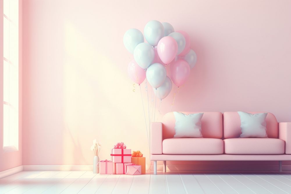 Room birthday furniture balloon architecture. AI generated Image by rawpixel.