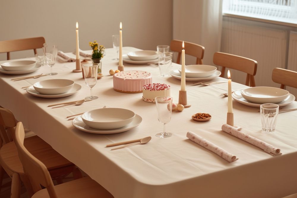 Table tablecloth furniture setting. AI generated Image by rawpixel.