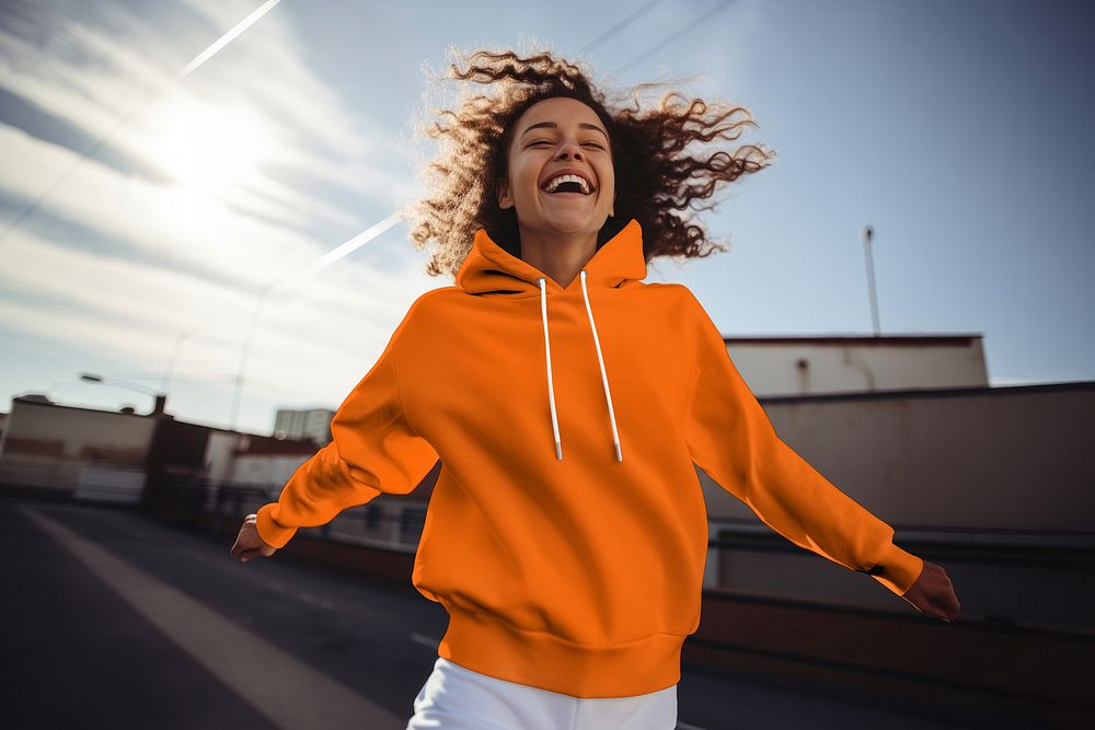 Women's orange hoodie, casual streetwear fashion