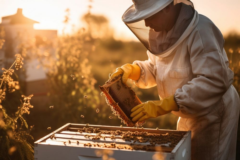 Honeycomb beekeeper outdoors working. AI generated Image by rawpixel.