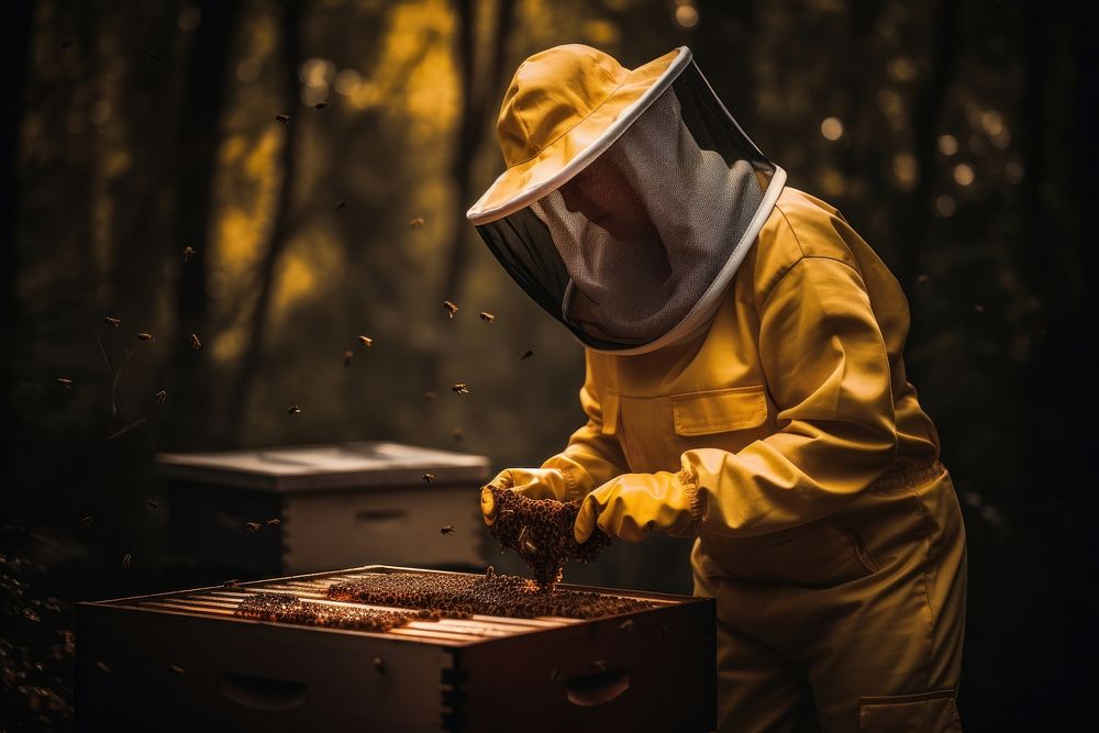 Beekeeper outdoors working adult. 