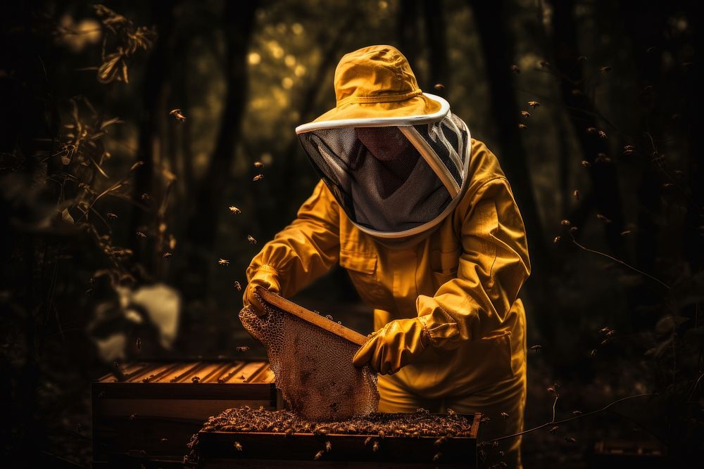 Beekeeper outdoors working apiary. AI generated Image by rawpixel.