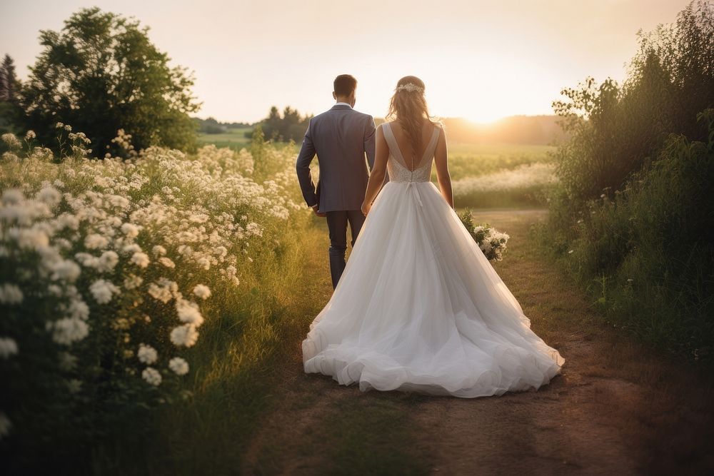 Wedding walking bride fashion. 