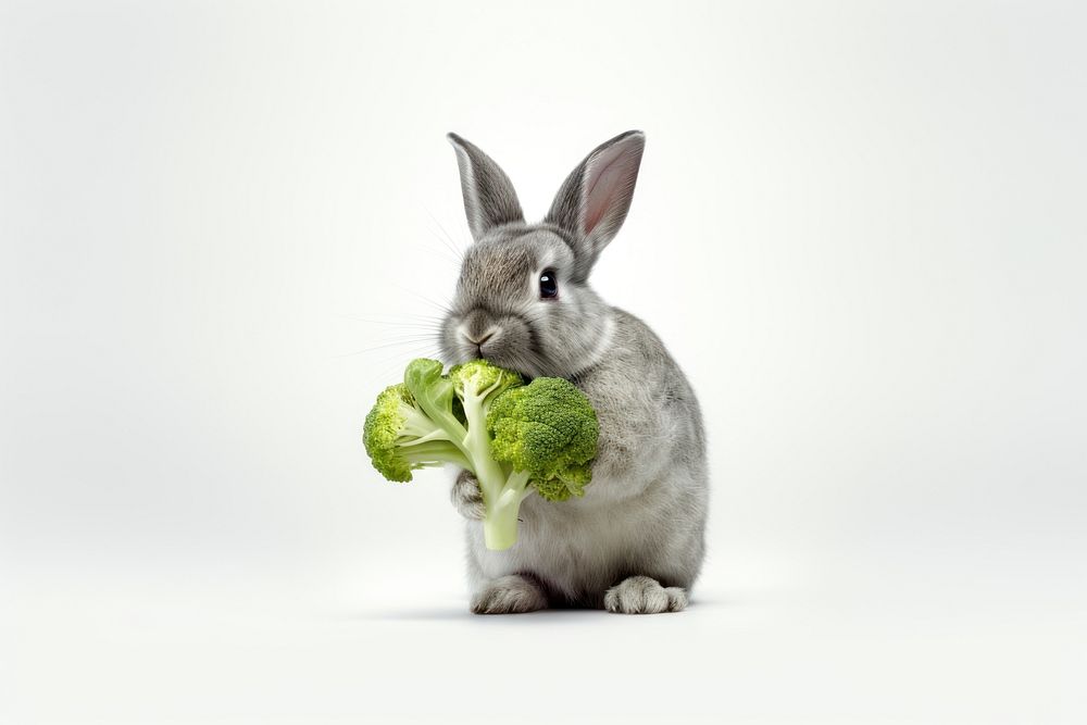 Bunny eat vegetable broccoli animal mammal. AI generated Image by rawpixel.