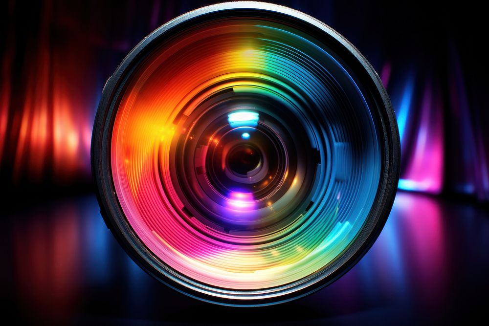 Camera lens colorful camera light photographing. 