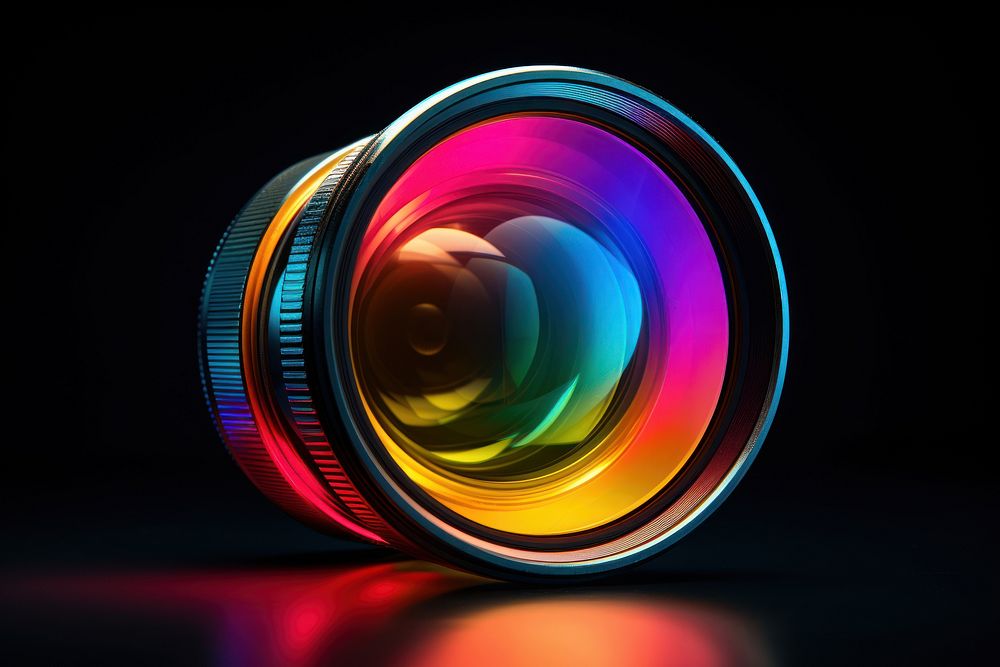 Camera lens colorful reflection camera light. 