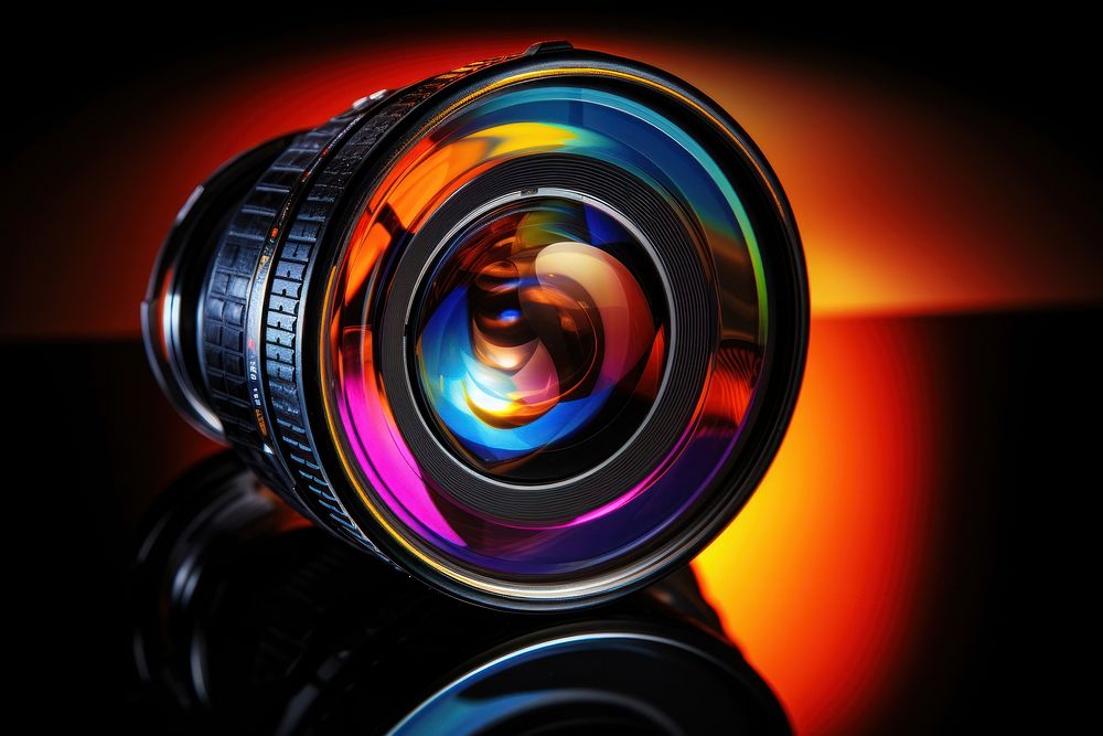 Camera lens colorful reflection camera light. AI generated Image by rawpixel.