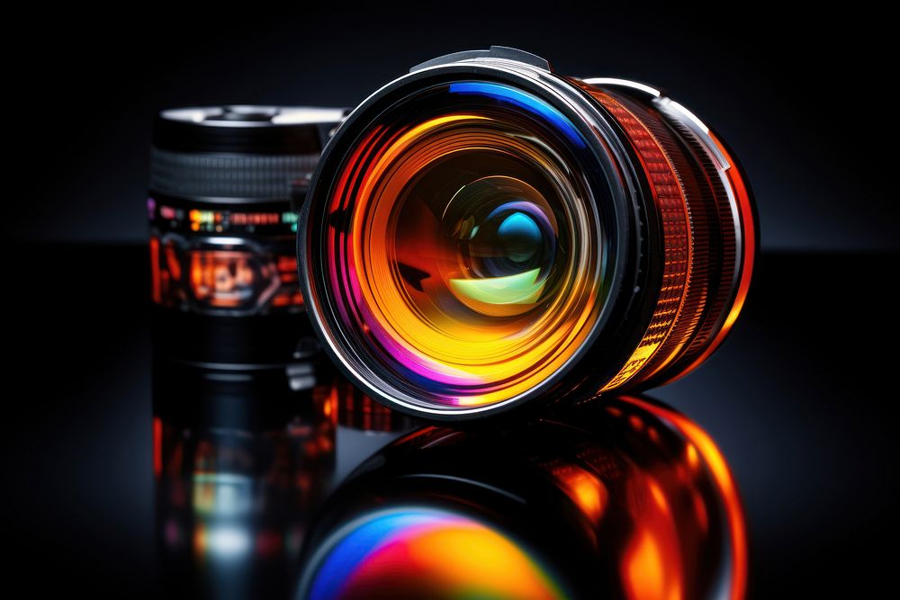 Camera lens colorful camera reflection light. AI generated Image by rawpixel.