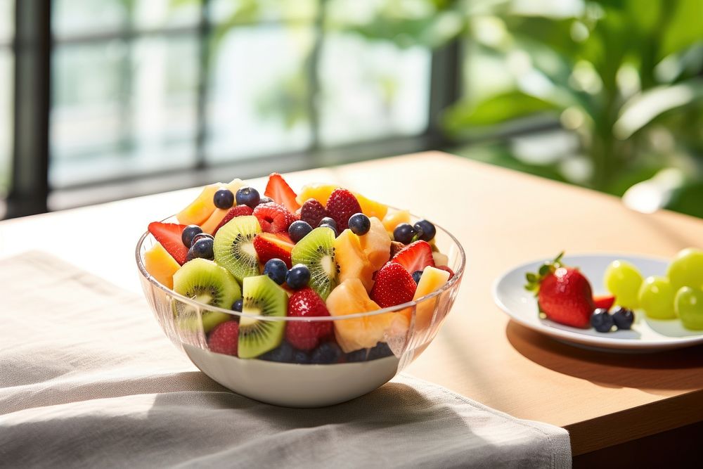 Fresh fruit salad table bowl berry. 
