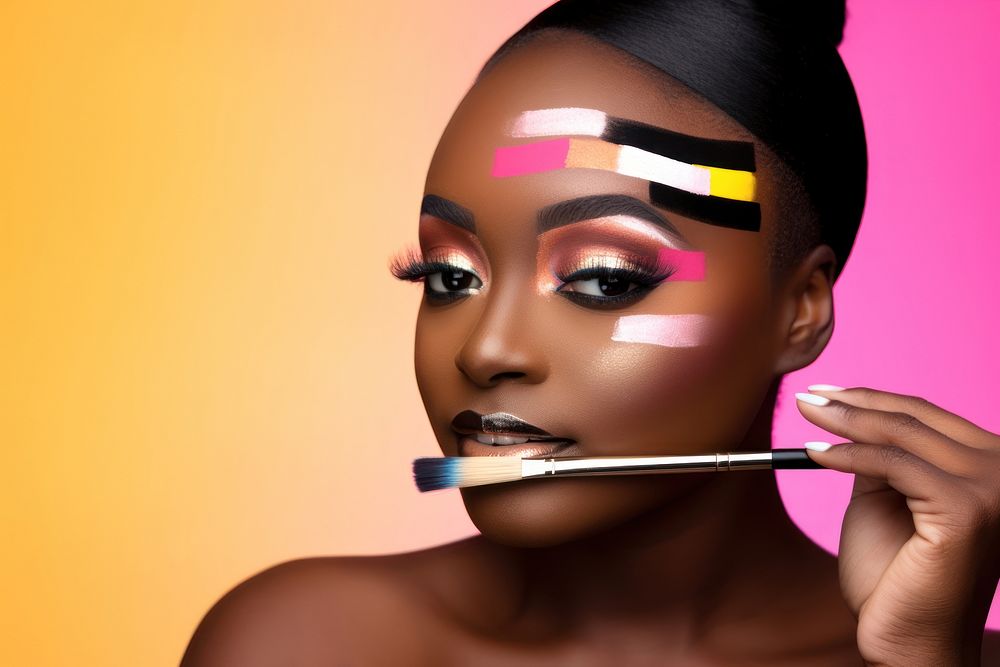Black girl makeup adult brush pink. AI generated Image by rawpixel.
