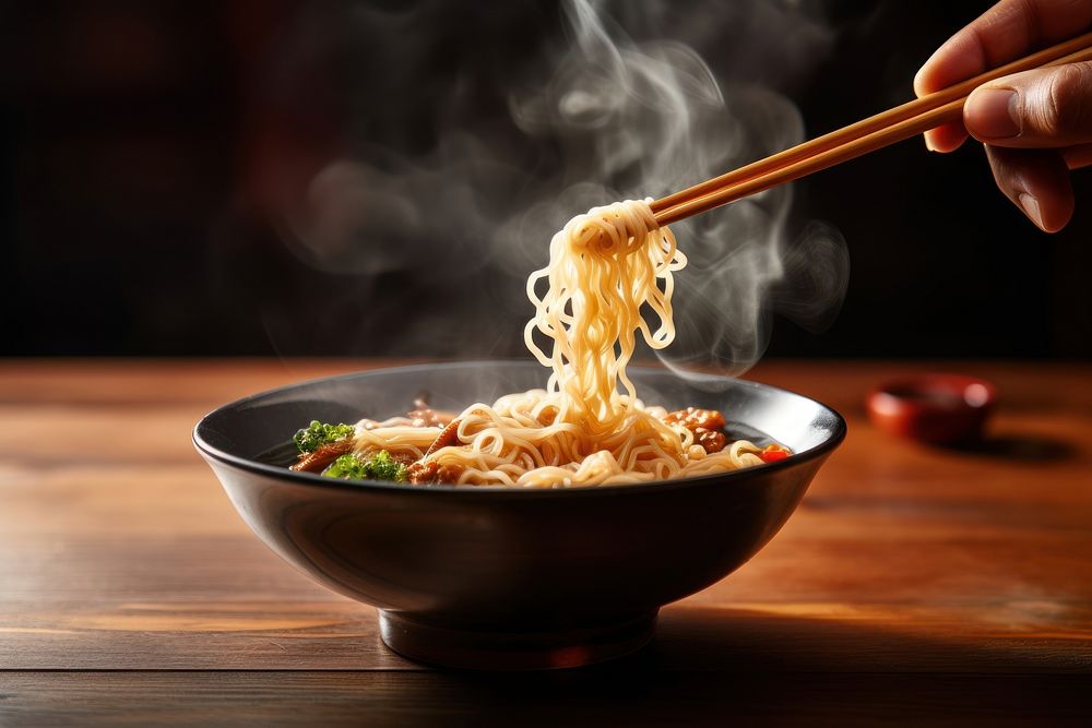 Chopsticks bowl noodle table. AI generated Image by rawpixel.