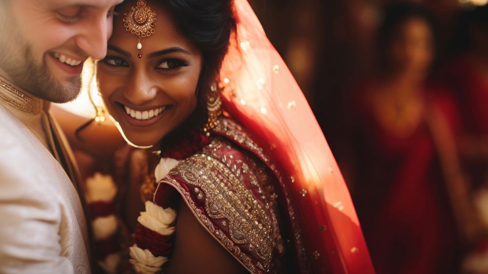 Indian wedding adult bride happy. AI generated Image by rawpixel.