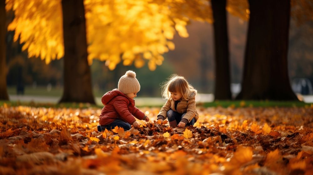 Kids play leaf autumn plant child. AI generated Image by rawpixel.