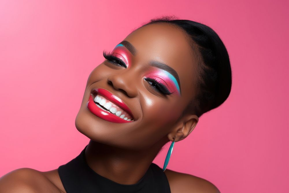 Black girl makeup portrait smiling adult. AI generated Image by rawpixel.