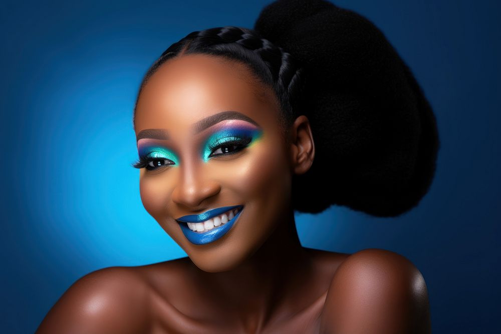Black girl makeup portrait smiling adult. AI generated Image by rawpixel.