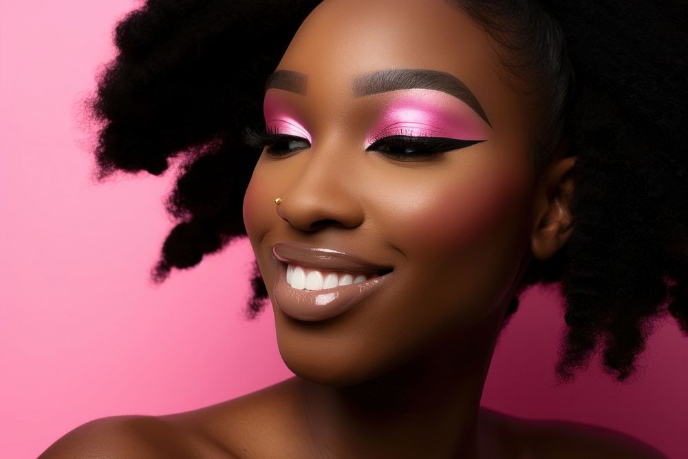 Black girl makeup portrait smiling adult. AI generated Image by rawpixel.