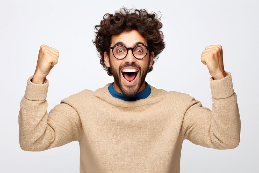 A Young handsome man sweater shouting success. AI generated Image by rawpixel.
