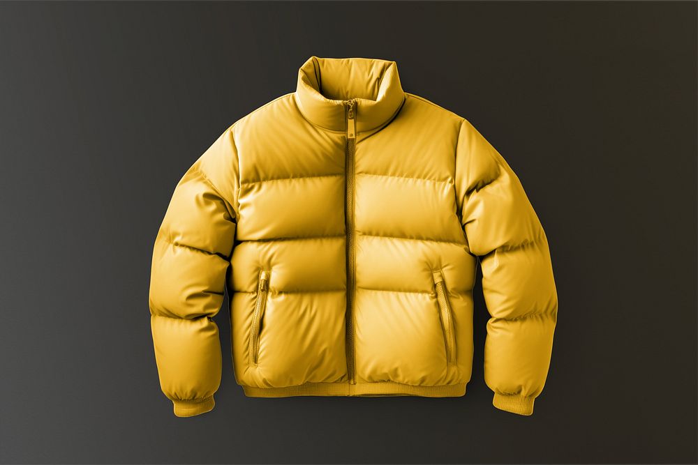 Yellow puffer jacket, winter apparel