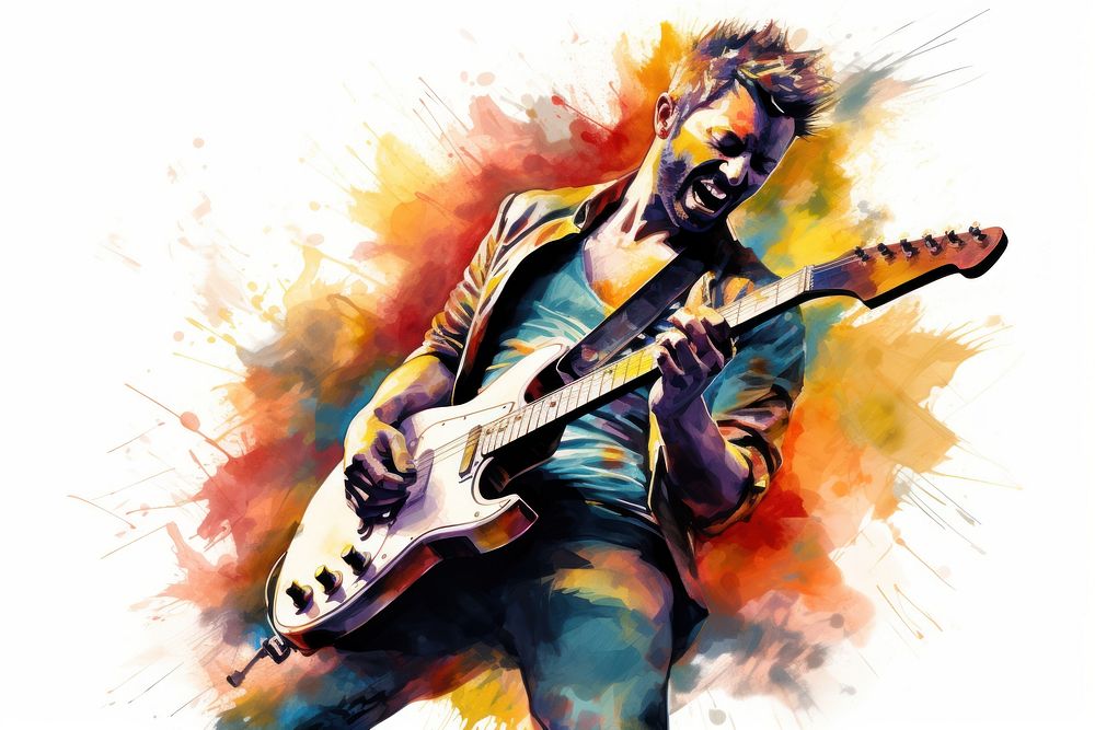 Rockstar man musician concert guitar. AI generated Image by rawpixel.