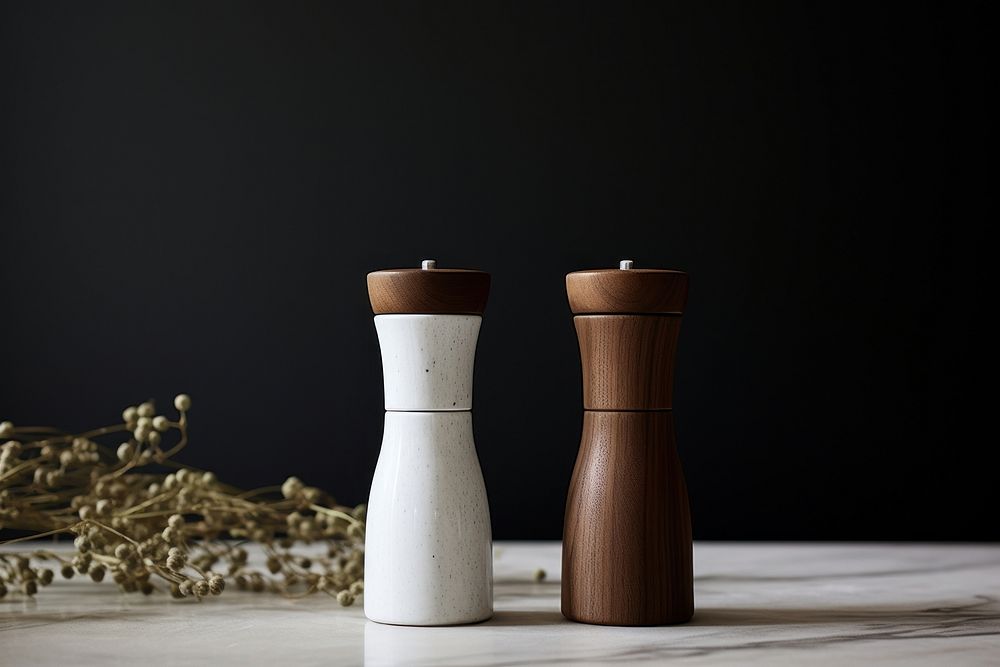 Pepper mills table vase wood. AI generated Image by rawpixel.