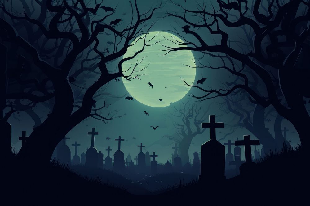 Halloween night graveyard outdoors. AI generated Image by rawpixel.