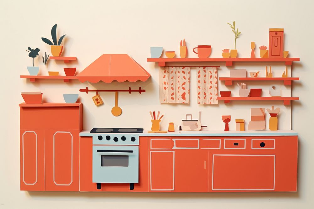Kitchen paper collage furniture cabinet. AI generated Image by rawpixel.