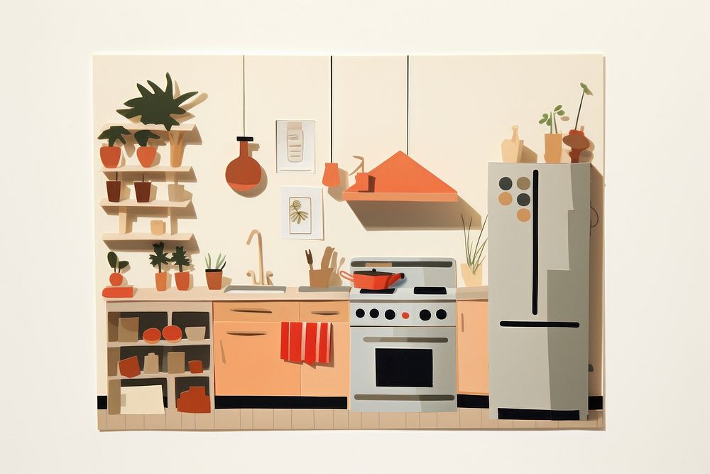 Kitchen paper collage appliance architecture. AI generated Image by rawpixel.