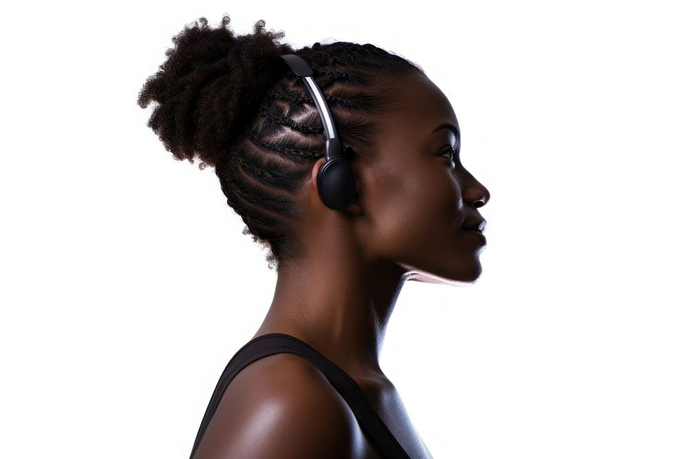 Woman wearing wireless earphones headphones portrait headset. AI generated Image by rawpixel.