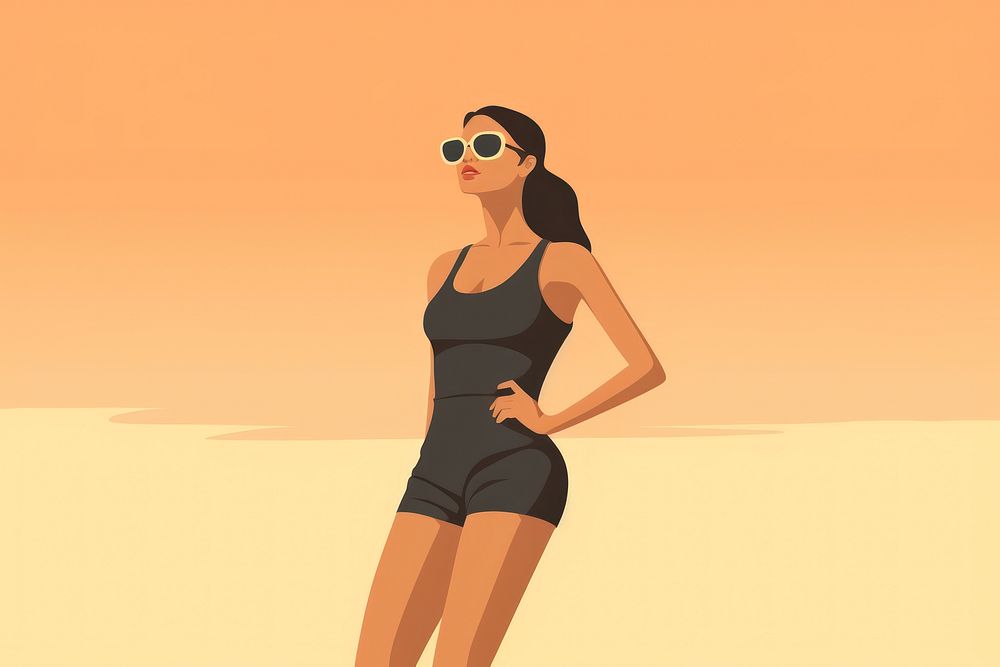 Woman wear swimming suit sunglasses swimwear shorts. AI generated Image by rawpixel.