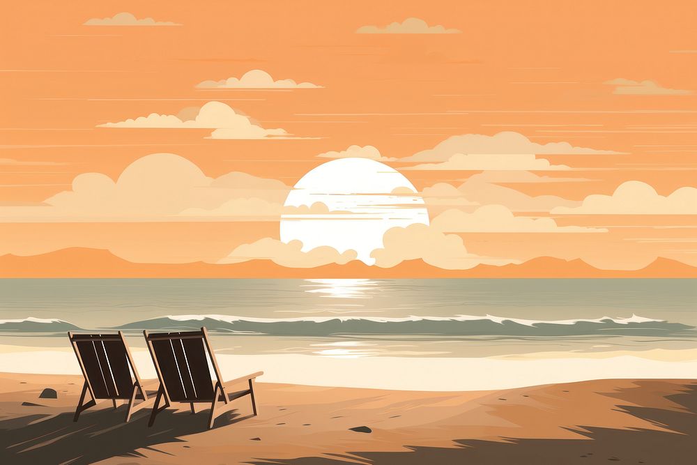 Beach landscape furniture sunlight. AI generated Image by rawpixel.