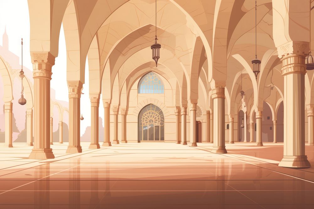 Masjid architecture building corridor. AI generated Image by rawpixel.
