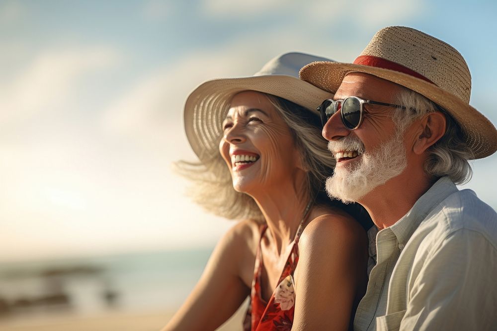 Laughing travel adult beach. 