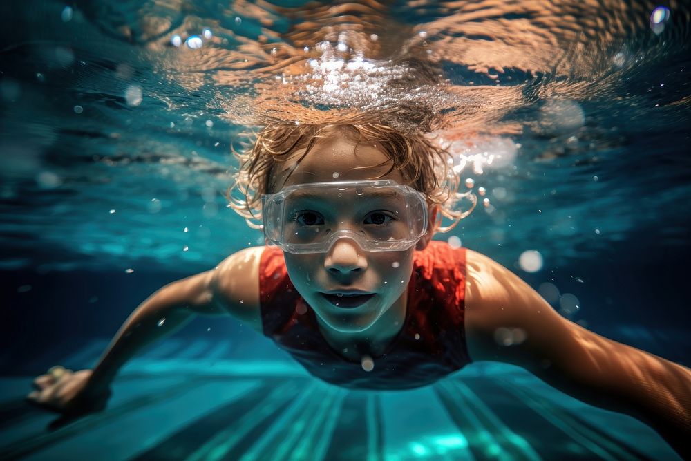 Young swimmer underwater swimming recreation. AI generated Image by rawpixel.