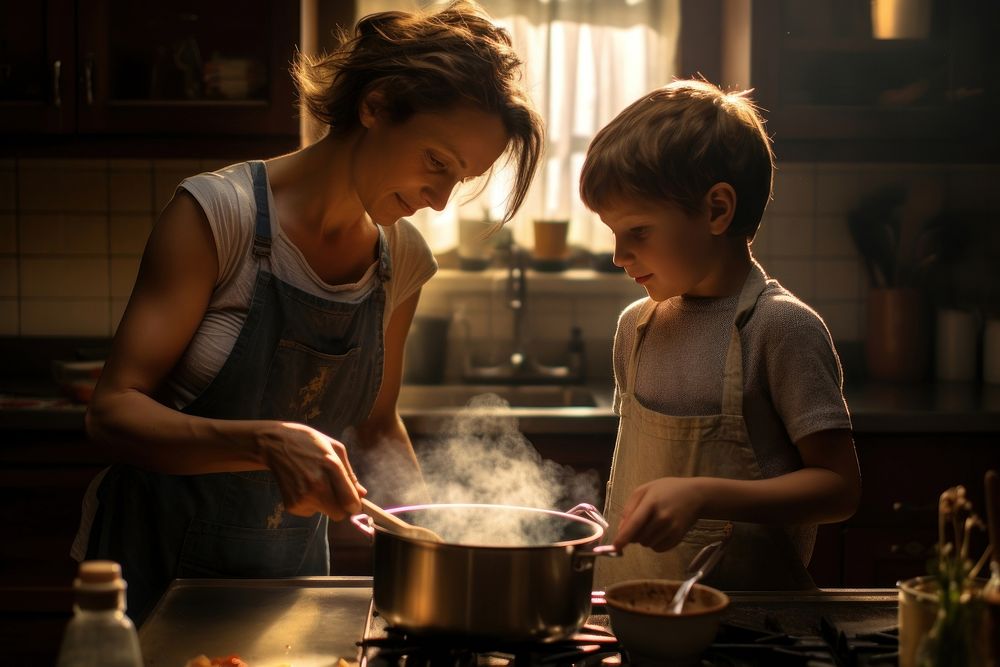 Cooking kitchen child adult. AI generated Image by rawpixel.