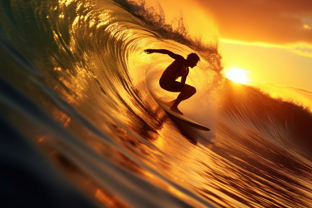 Ocean outdoors surfing sunset. AI generated Image by rawpixel.