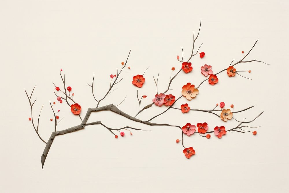 Blossom branches painting flower plant. 