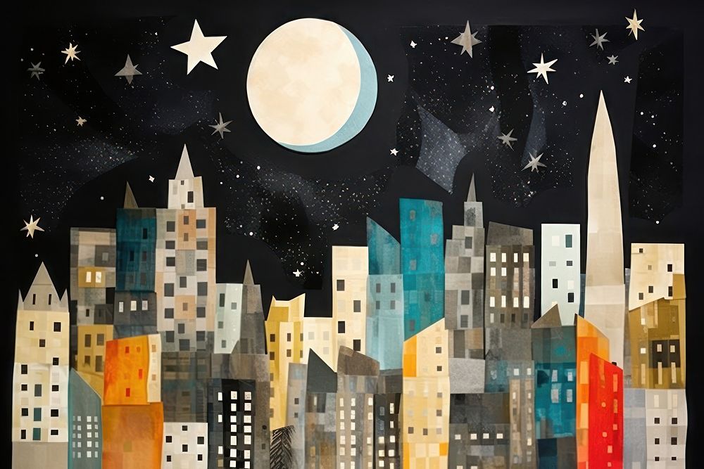 Night city astronomy painting. AI generated Image by rawpixel.