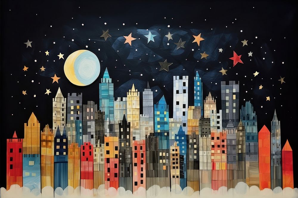 Night city skyline art. AI generated Image by rawpixel.