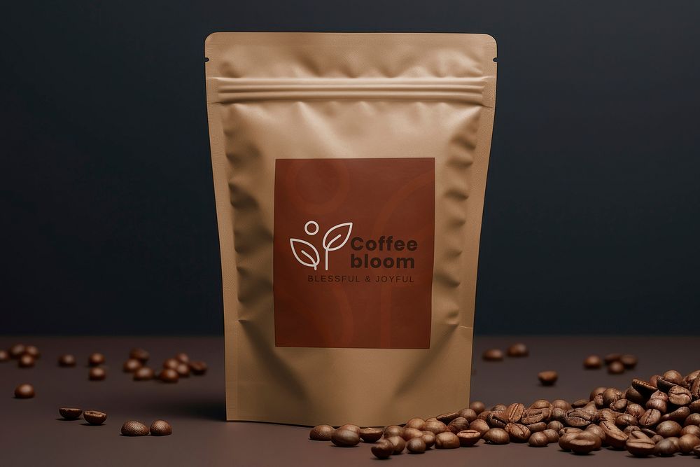 Coffee bean pouch mockup, product packaging psd