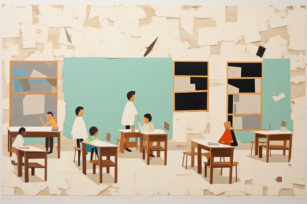 Inside a classroom architecture furniture painting. 