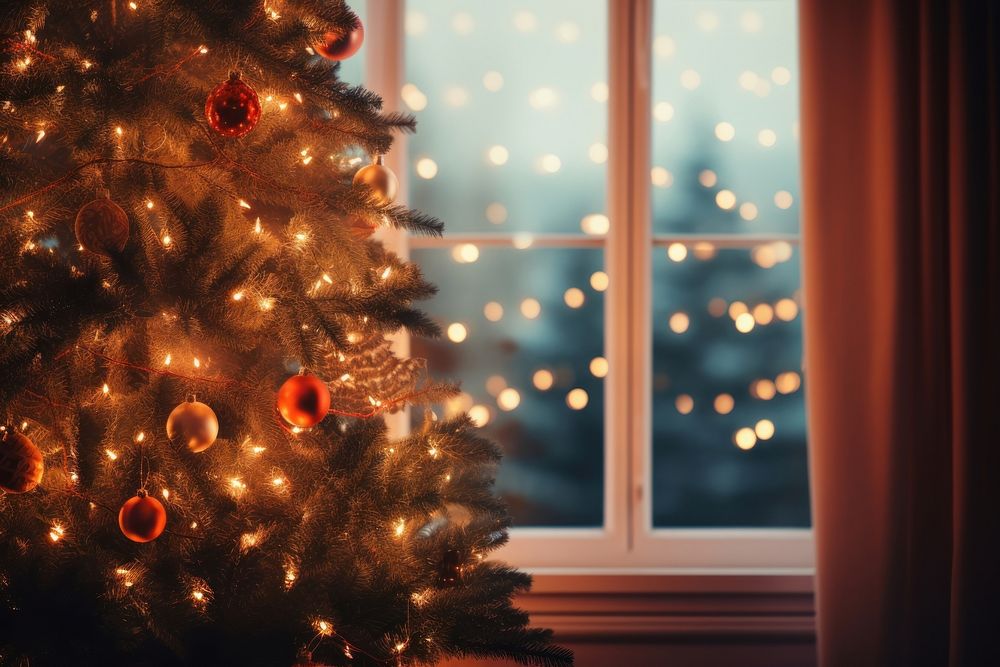 Christmas tree christmas glowing window. AI generated Image by rawpixel.