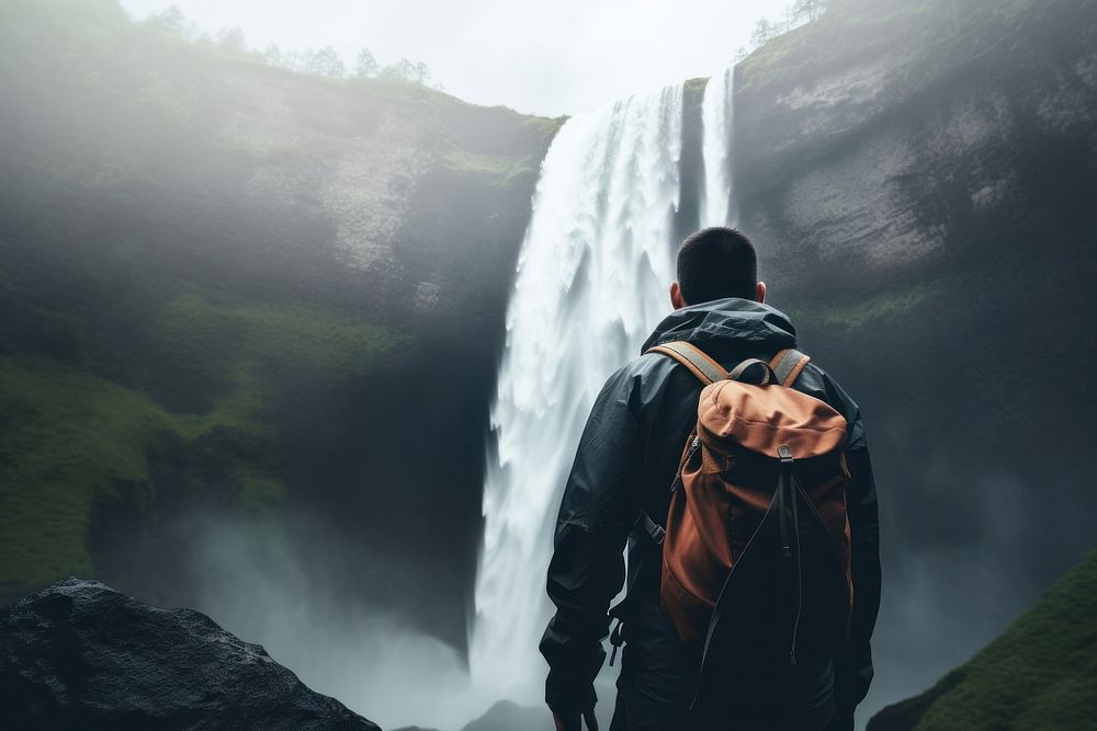 Waterfall backpack outdoors nature. 