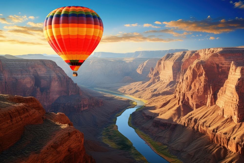Hot air ballon landscape mountain aircraft. AI generated Image by rawpixel.