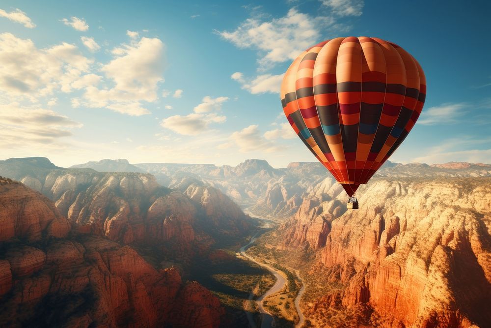 Hot air ballon canyon landscape mountain. 